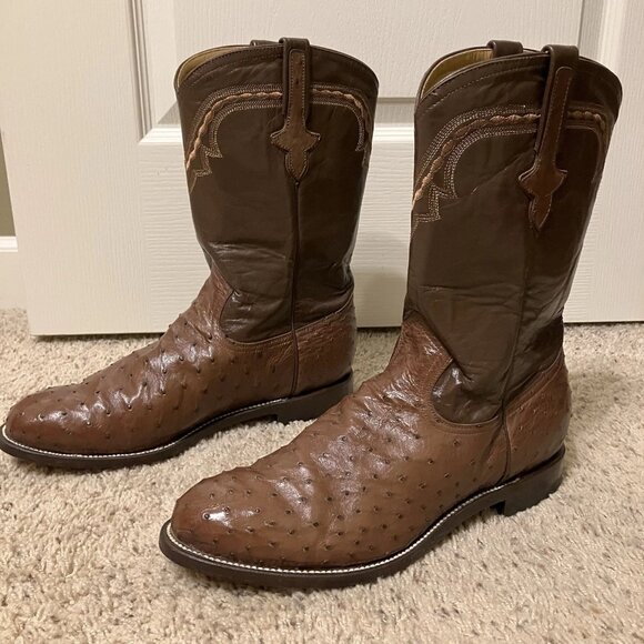 FULL QUILL OSTRICH Cowboy Boots FERRINI Brown - Sz 10.5 EE Very Nice! - Picture 1 of 15